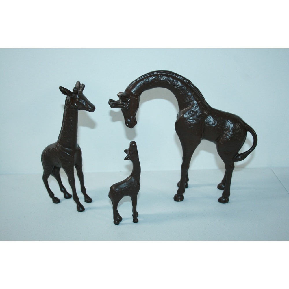 Brass Giraffe Family Figurine Set of 3 Painted‎ Brown 8.5" 8" 5" Tall